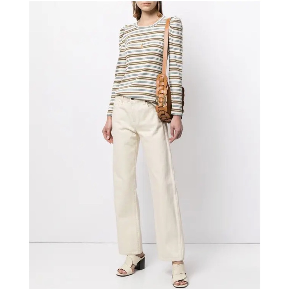 Veronica Beard Britney Long Puff Sleeve Stripe Shirt L Ribbed